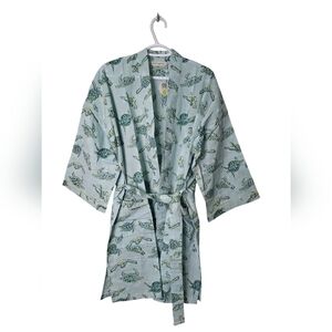 Mahogany Turtle Print Cotton Robe Size S Light Green Kimono Dressing Gown